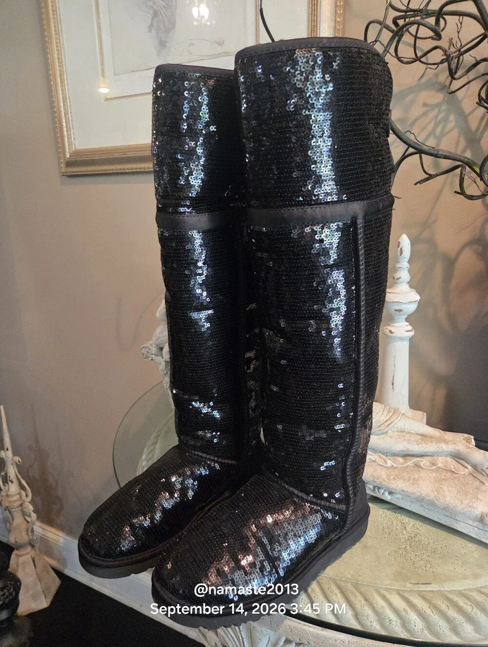 Ugg Over The Knee Bailey Button Sparkles Boot Sequins Shearling Sherpa Fur #814